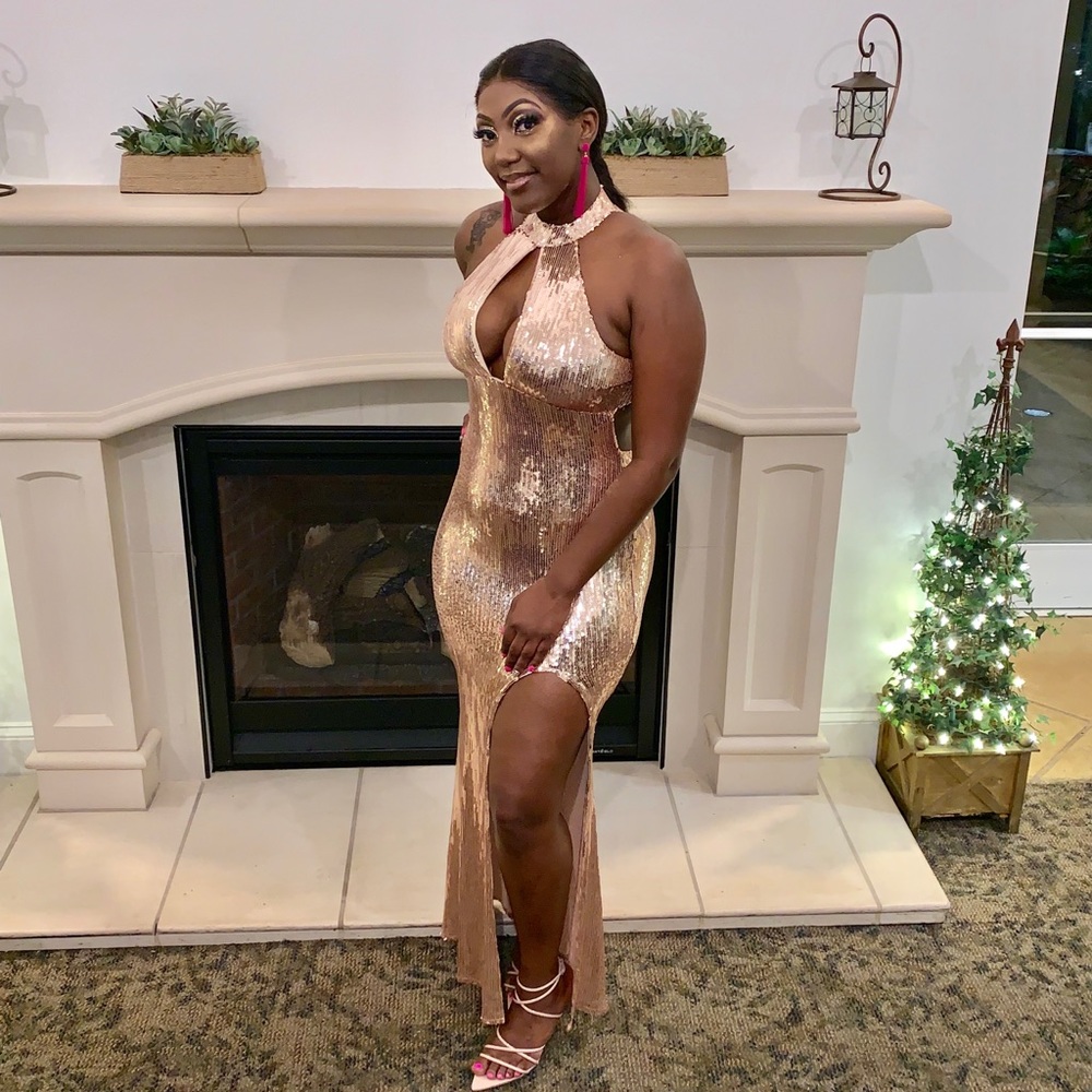 Rose gold Maxi dress. Size Large